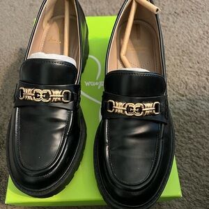 Sam Edelman Teo Black Loafers with Gold Accent